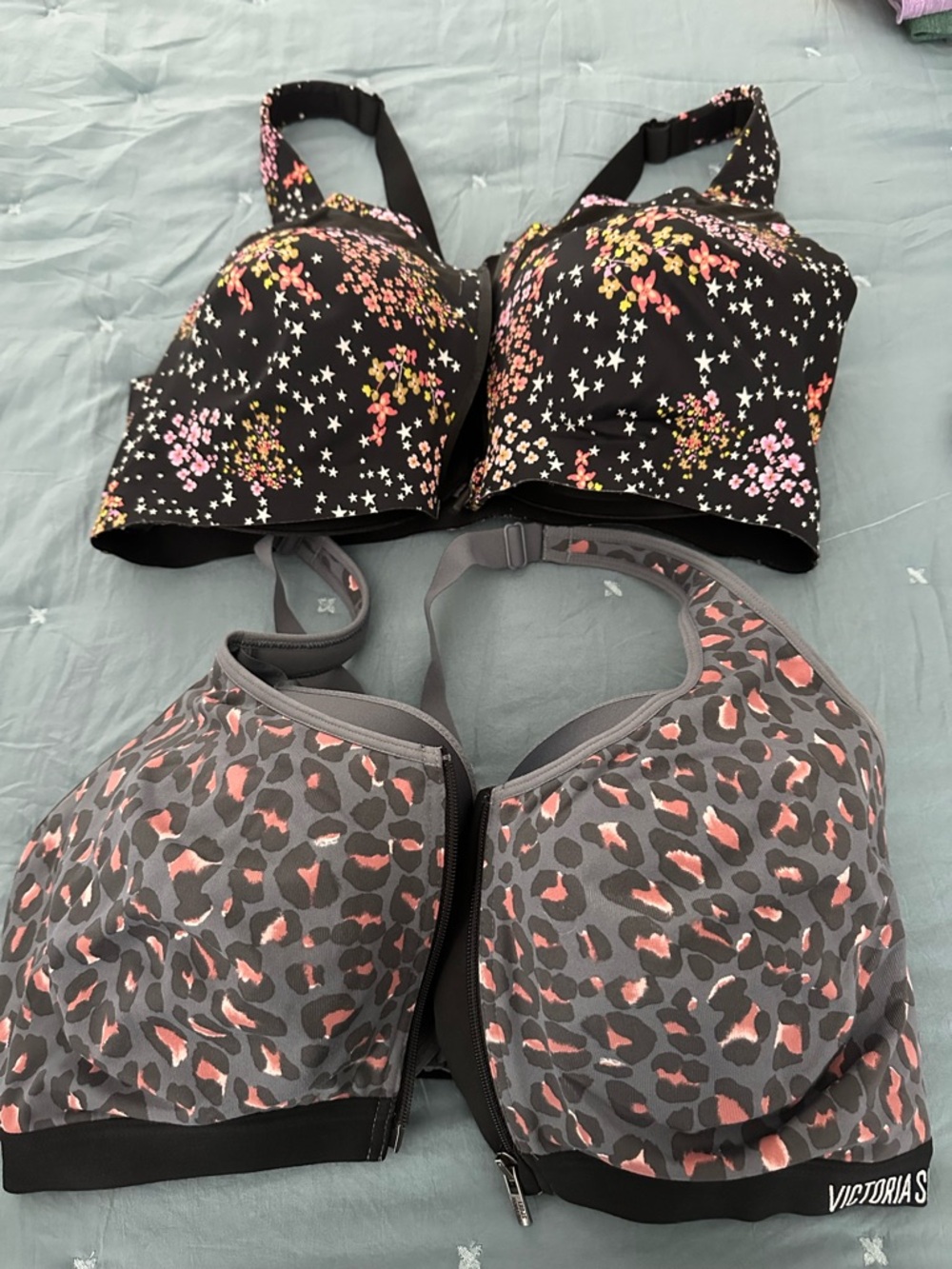 Victoria's Secret Black Floral & Gray Leopard Front-Zip Bras